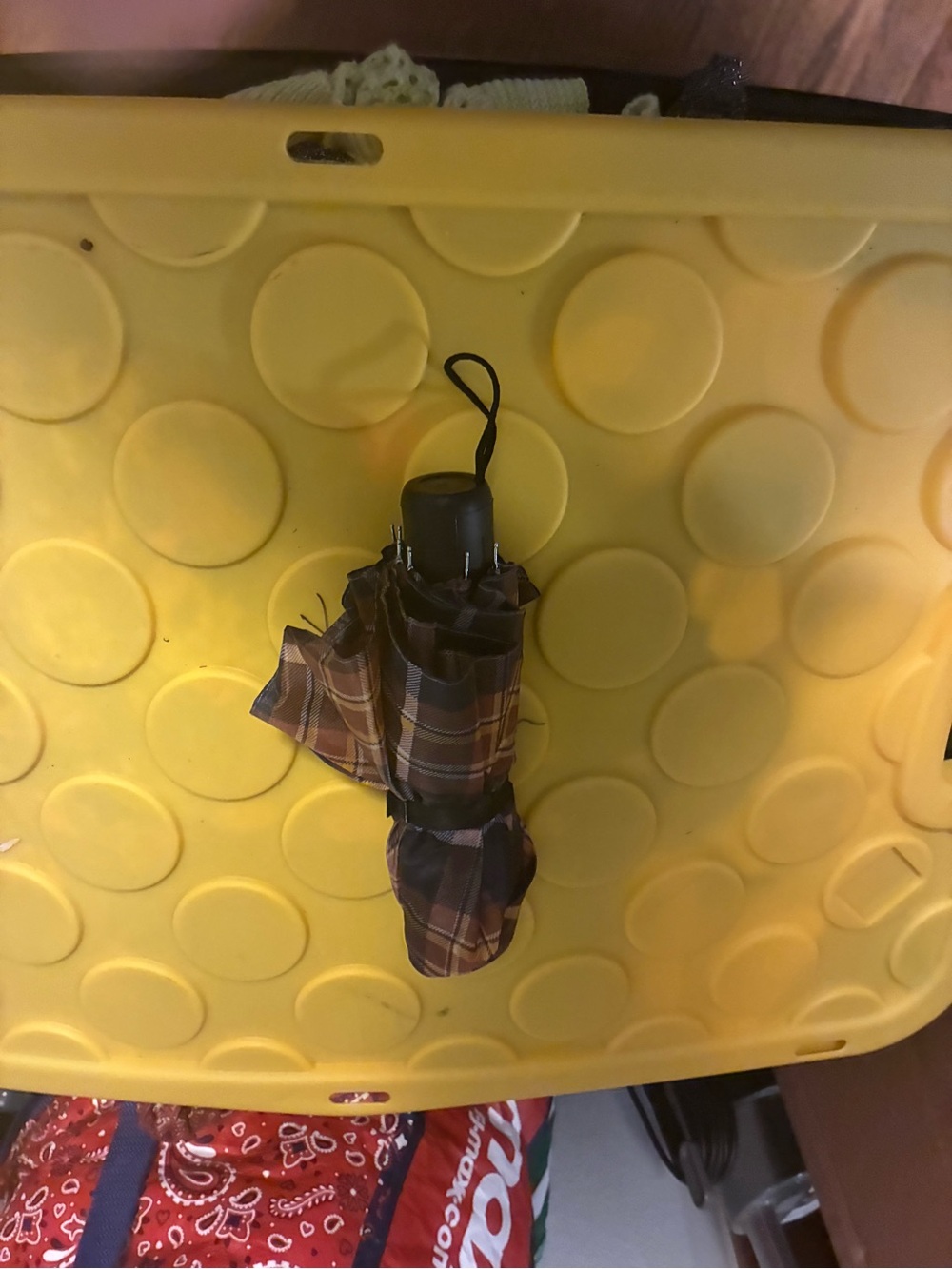 Compact Brown Plaid Folding Umbrella